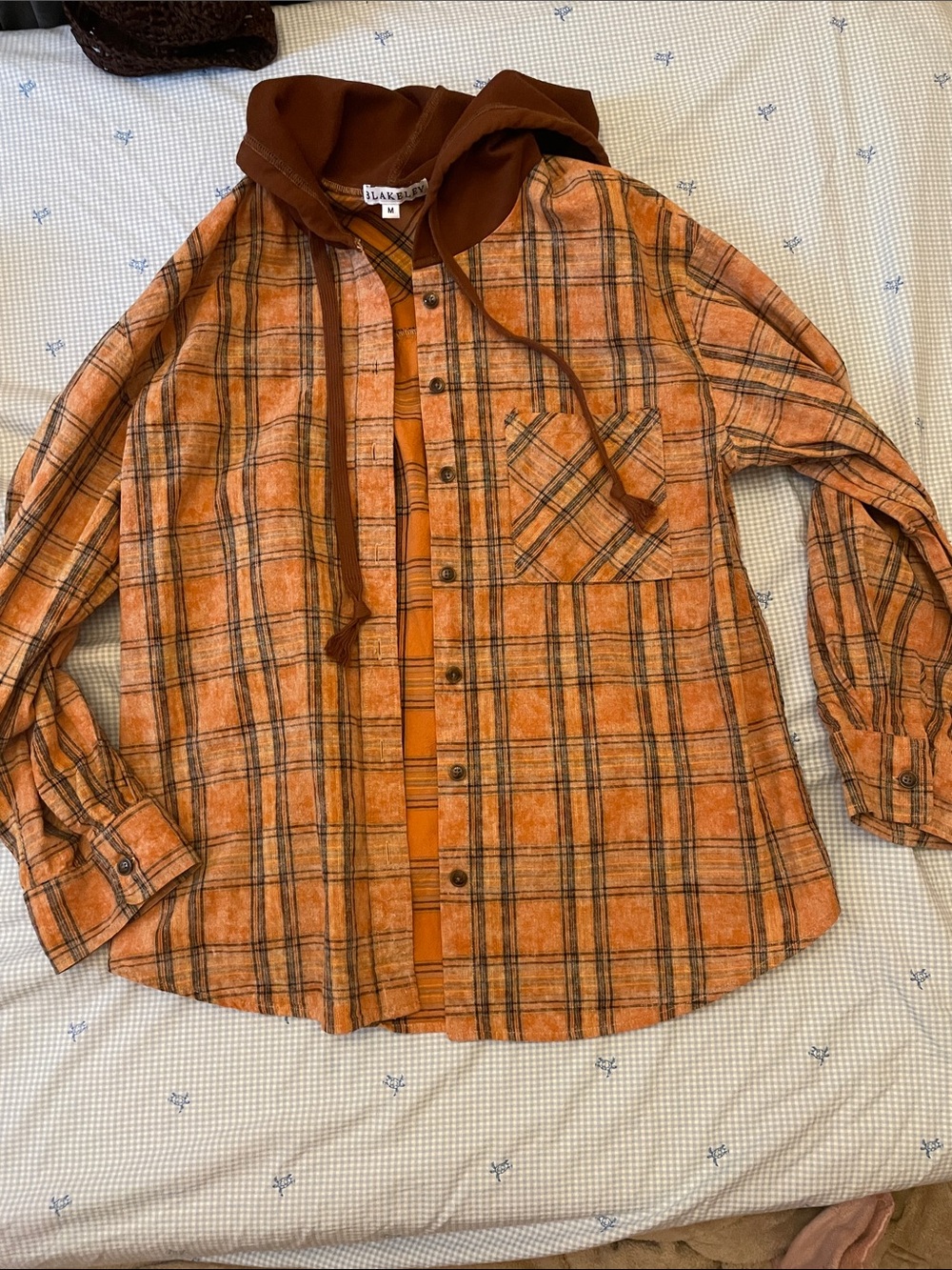 Orange and Brown Hooded Flannel